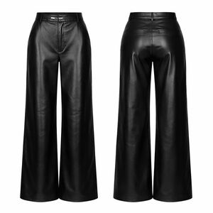 BOA | Black Faux Leather Wide Leg Trousers | Size L | NWT